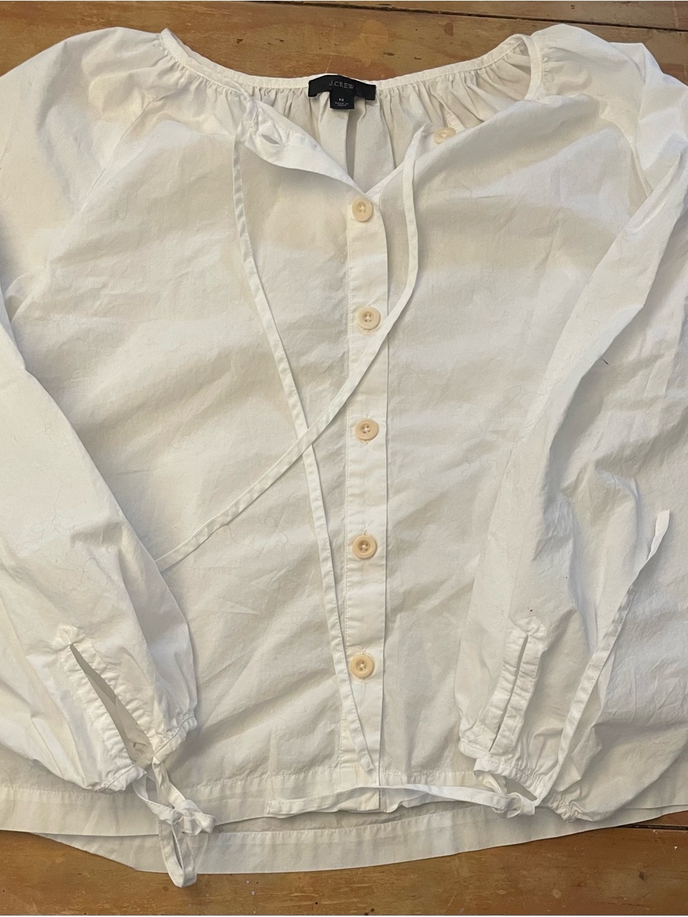 J. Crew White Peasant Button Front Blouse